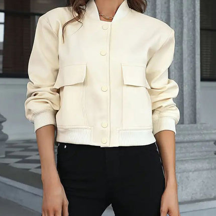 Pocketed Snap Down Baseball Collar Jacket