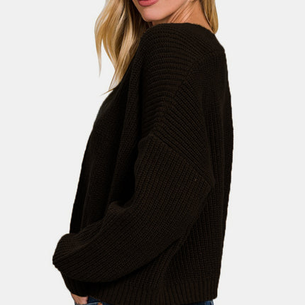 Zenana Open Front Drop Shoulder Sweater Cardigan