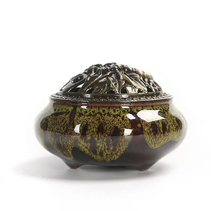 Fashion Lucky Home Decoration for Incense Black Glaze Disc Censer Ceramic Incense Burner Incense Seat Indoor Household