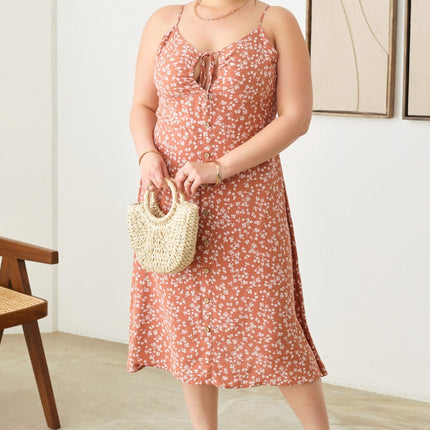 Zenobia Plus Size Cutout Floral Spaghetti Strap Dress