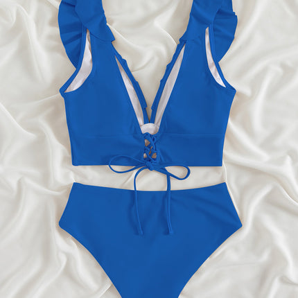 Ruffled V-Neck Sleeveless Two-Piece Swim Set