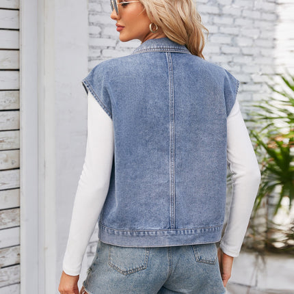 Cap Sleeve Denim Jacket with Pockets