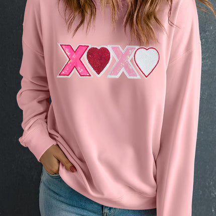 Valentine’s Day XOXO Round Neck Long Sleeve Sweatshirt