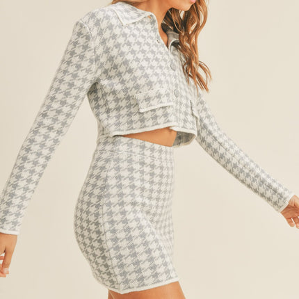 MABLE Houndstooth Cropped Knit Cardigan and Mini Skirt Set