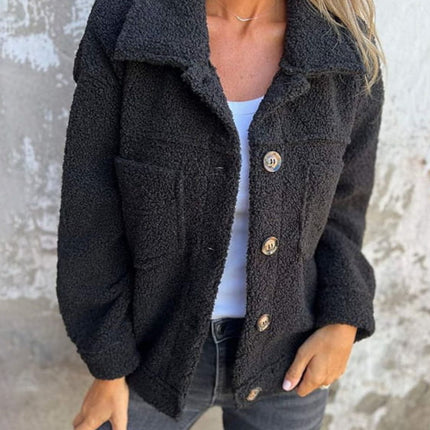 Full Size Fuzzy Button Up Drop Shoulder Jacket