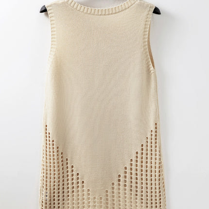 Openwork Round Neck Knit Vest
