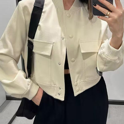 Pocketed Snap Down Baseball Collar Jacket