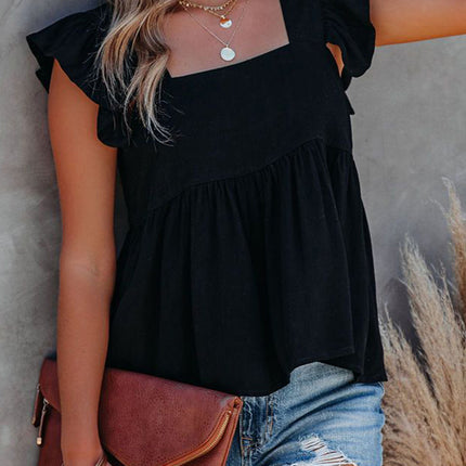 Full Size Ruffled Square Neck Cap Sleeve Blouse
