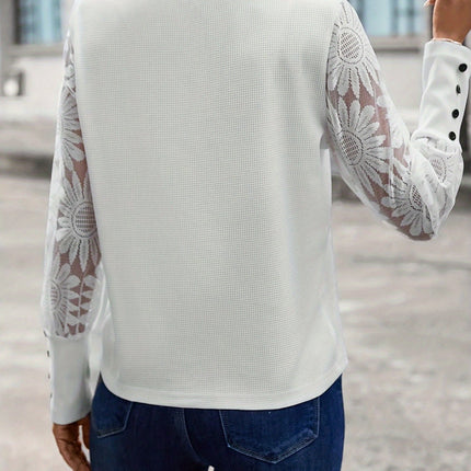 Round Neck Lace Long Sleeve Top