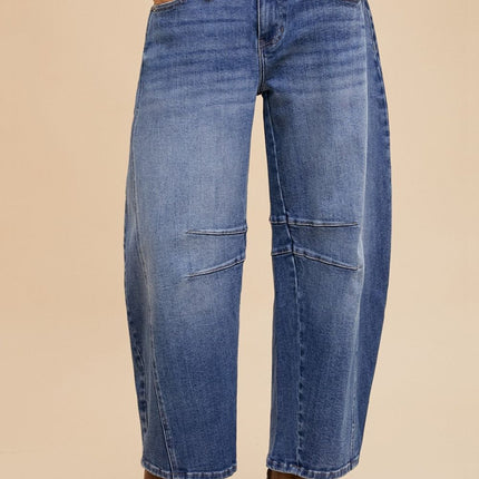 Annie Wear Mid Rise Barrel Leg Jeans with Pockets