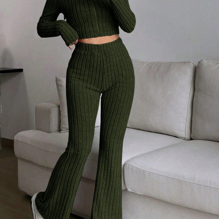 Zip Up Long Sleeve Top and Pants Set