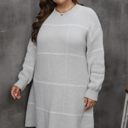 Plus Size Round Neck Long Sleeve Sweater Dress