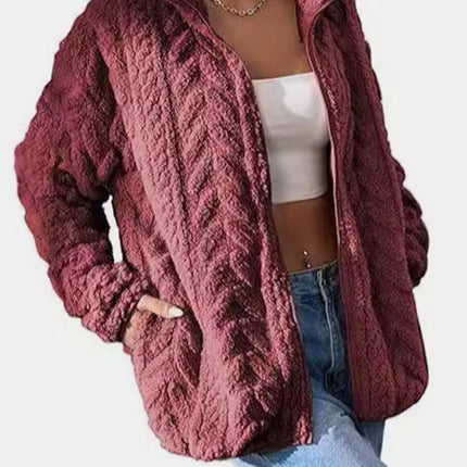 Fuzzy Zip Up Long Sleeve Jacket