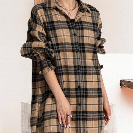 Button Up Plaid Long Sleeve Shirt Dress