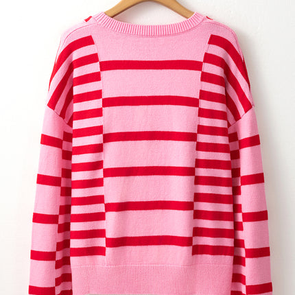 Striped Round Neck Dropped Shoulder Sweater