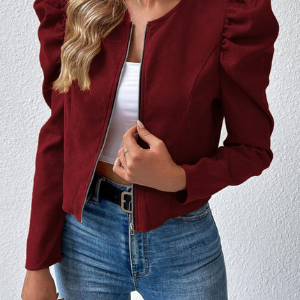 Zip Up Puff Sleeve Jacket