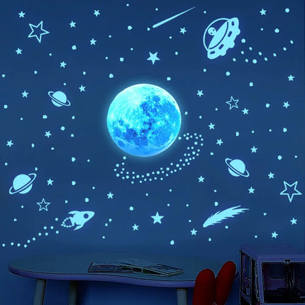 Blue Light Planet Meteor Luminous Wall Stickers Glow In The Dark Stars Stickers For Kids Rooms Bedroom Ceiling Home Decor Decals