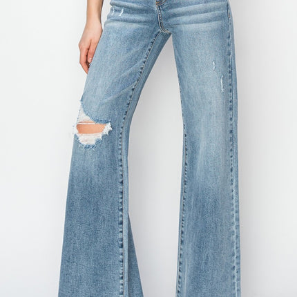 RISEN Mid Rise Button Fly Wide Leg Jeans