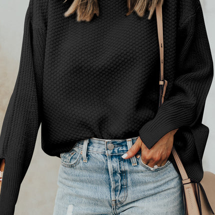 Textured Round Neck Long Sleeve Sweater