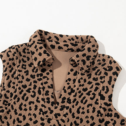 Leopard Johnny Collar Sleeveless Mini Dress