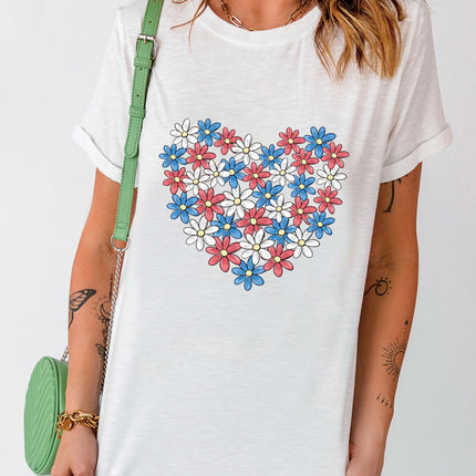 Flower Graphic Round Neck Short Sleeve T-Shirt - Vickie Lynn's