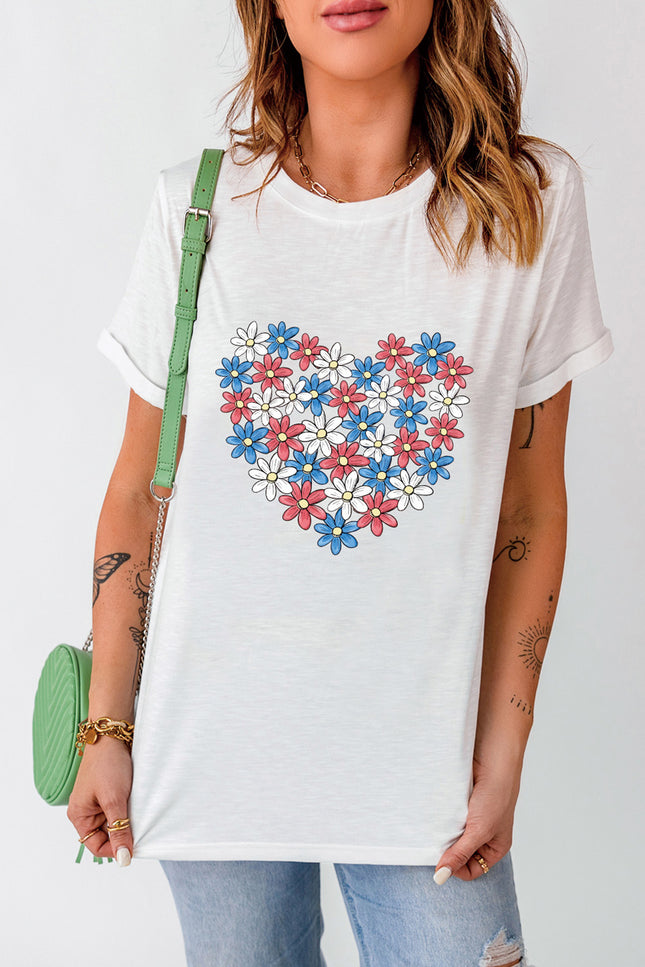 Flower Graphic Round Neck Short Sleeve T-Shirt - Vickie Lynn's
