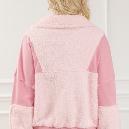 Exposed Seam Fuzzy Patchwork Quarter Zip Sweatshirt