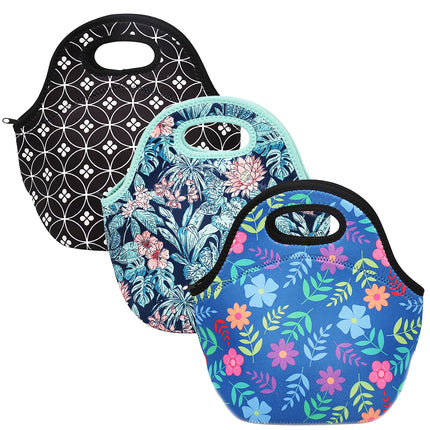 Brentwood Insulated Neoprene Womens Lunch Bags, 3 Piece Set