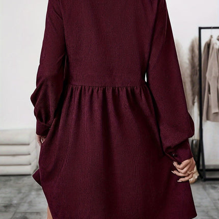 Ruched Button Up Long Sleeve Dress