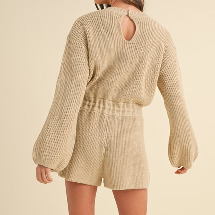 MABLE Round Neck Long Sleeve Sweater Romper