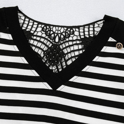 Striped Lace Detail V Neck Top