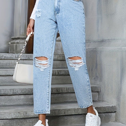 Distressed High Rise Jeans with Pockets