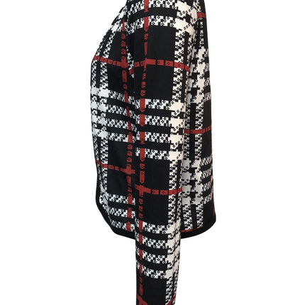 Plaid Open Front Long Sleeve Jacket