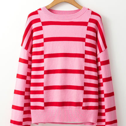 Striped Round Neck Dropped Shoulder Sweater