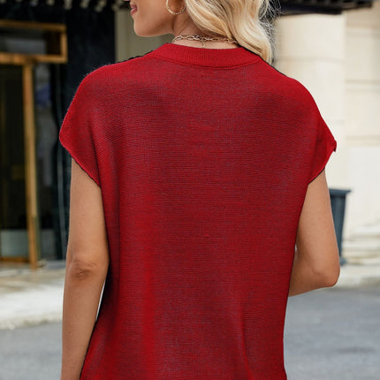 Exposed Seam Round Neck Short Sleeve Sweater