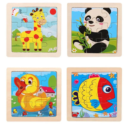 11X11CM Kids Wooden Puzzle Cartoon Animal Traffic Tangram Wood Puzzle Toys Educational Jigsaw Toys for Children GiftS