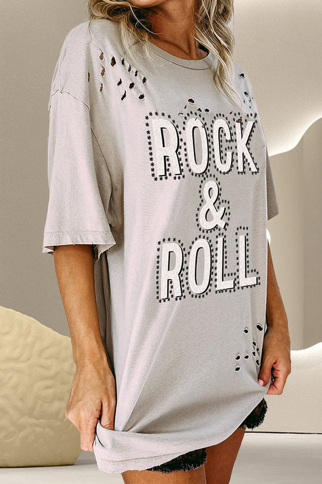 ROCK & ROLL Round Neck Dropped Shoulder T-Shirt