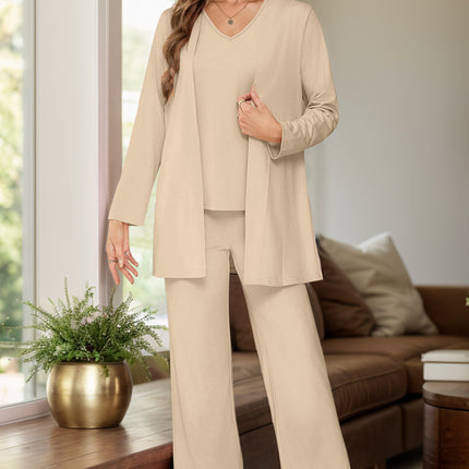 V-Neck Tank, Long Sleeve Cover-Up and Pants Three Piece Set