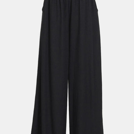 Zenana Pleated Linen Blend Wide Leg Pants