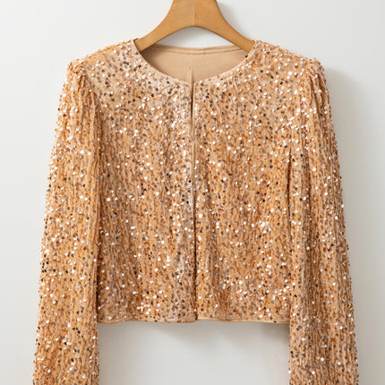 Sequin Open Front Long Sleeve Jacket