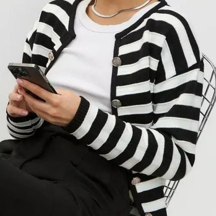 Striped Dropped Shoulder Long Sleeve Cardigan