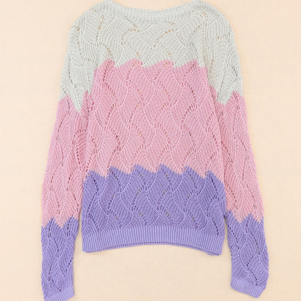 Color Block Hollow Boat Neck Sweater