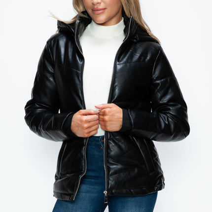 How Dare U Pocketed Zip Up Puffer Jacket with Removable Hood