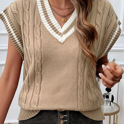 Cable-Knit V-Neck Sweater Vest