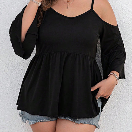 Plus Size Cold Shoulder Flounce Sleeve Blouse