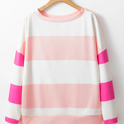 Contrast Color Block Round Neck Long Sleeve Top