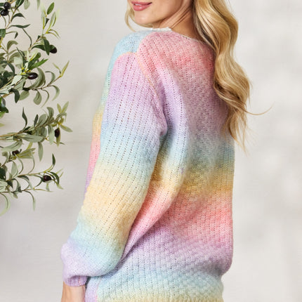 BiBi Rainbow Gradient Crochet Deetail Sweater