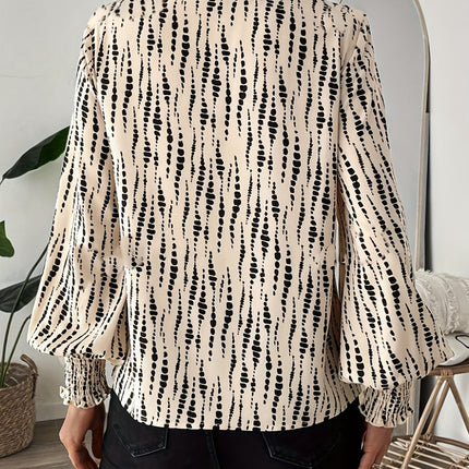 Printed V-Neck Lantern Sleeve Blouse