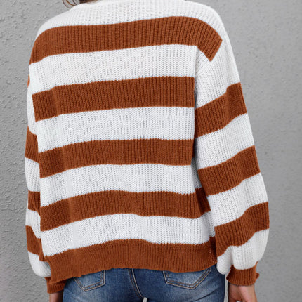 Striped Button Up Long Sleeve Sweater