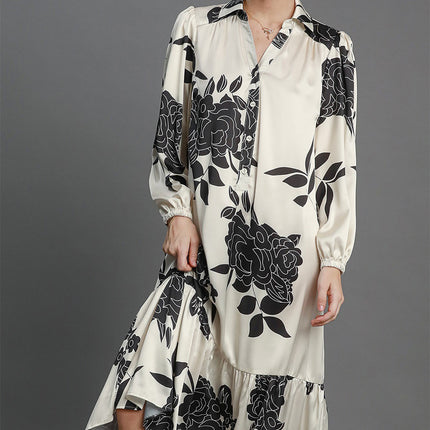 Umgee Ruffle Hem Flower Print Johnny Collar Dress